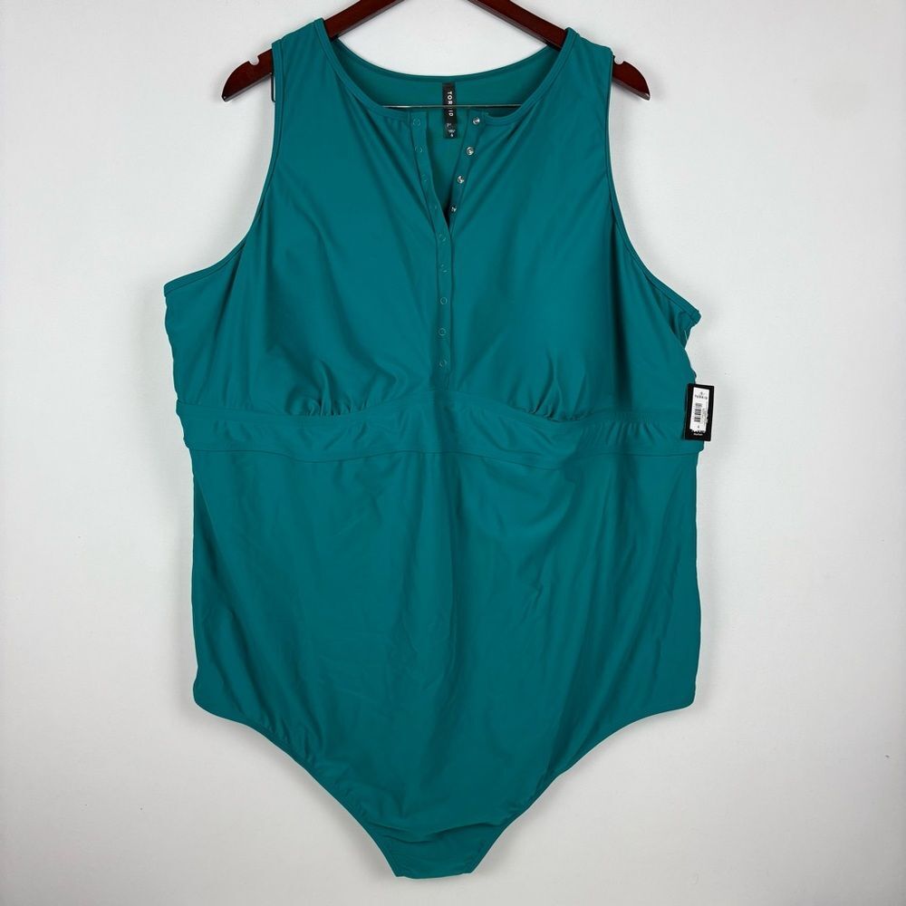 NWT Torrid One Piece‎ Wireless Henley Lightly Lined Mid-Coverage Bathing Suit 6X